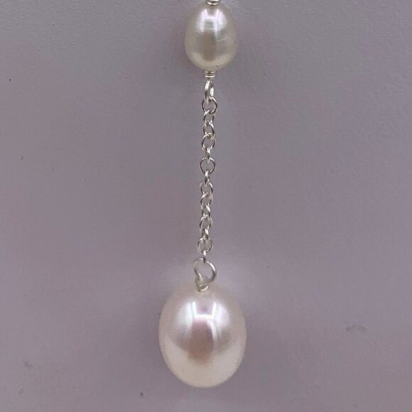 NWOT sterling necklace, real pearls, 10 1/2 inch drop, feminine, classic - Picture 2 of 16